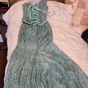 Adrianna Papell Aqua Sequin Maxi Dress